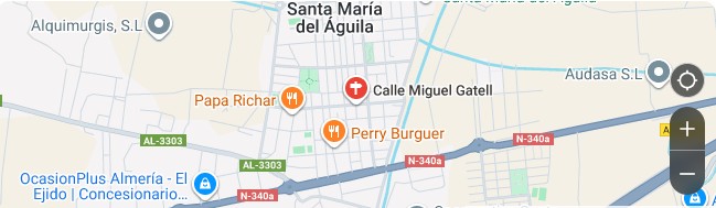 Mapa de la población de Santa María del Águila con la calle dedicada a Miguel Gatell